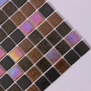 Mosaicos quadrados de vidro em mistura de castanho e preto para paredes de casas de banho e cozinhas