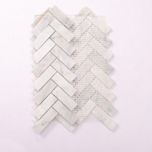 Mosaico de mármol – Carrara, blanco, espiga, pulido — BJ-B93D537427CC