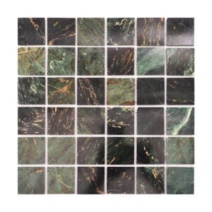 Obverse side of Empress Green square marble mosaic tiles.