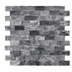 Obverse side of gray split face marble mosaic wall tiles.