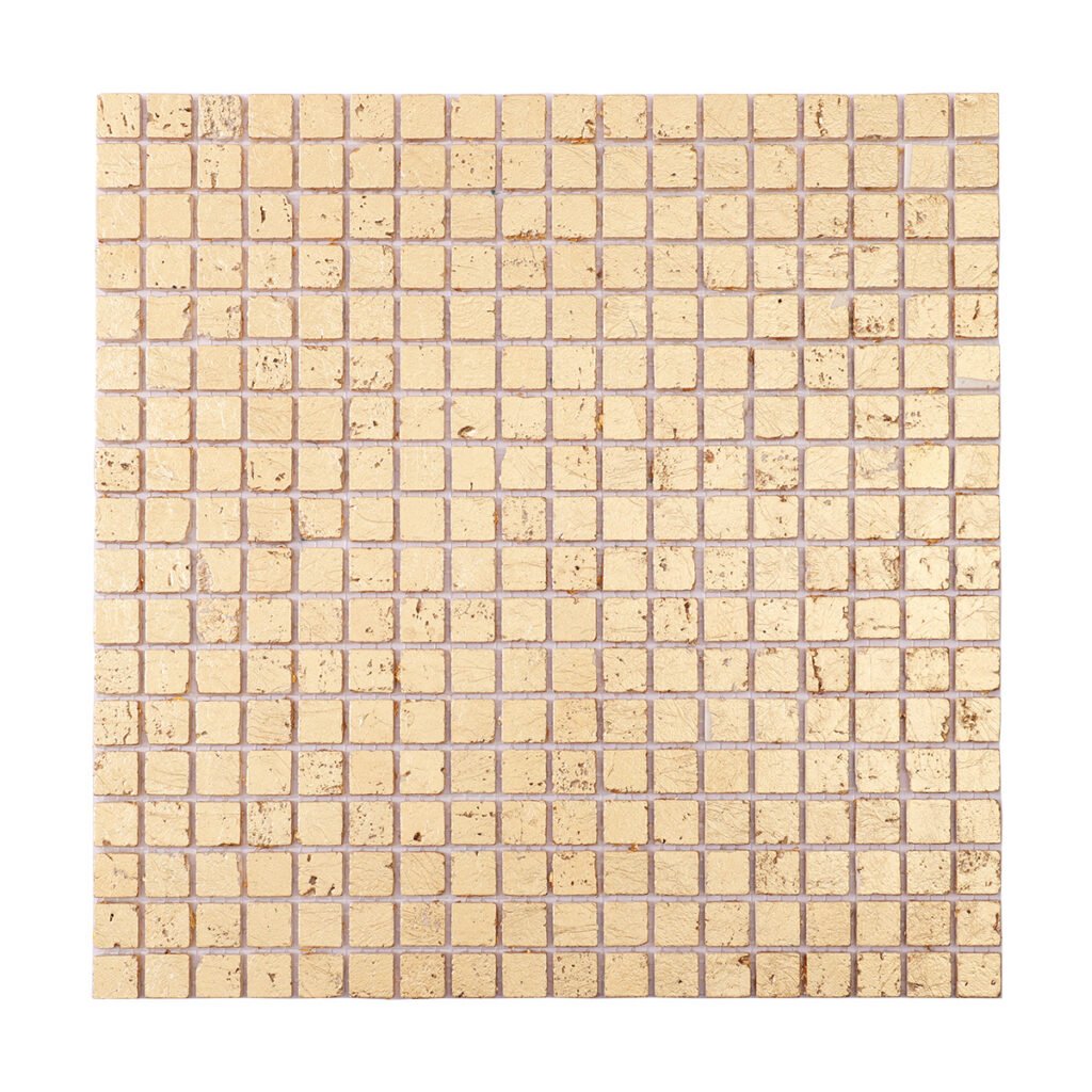 Piastrelle a mosaico in travertino – dorato, quadrato, con lamina dorata