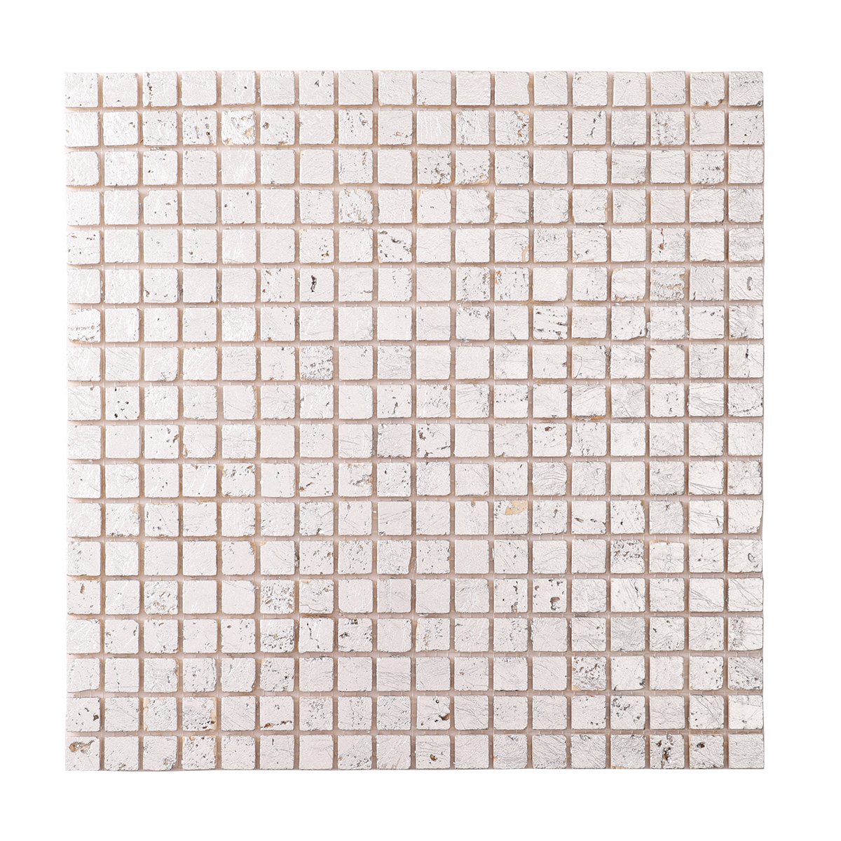 Obverse side of silver foil travertine mosaic wall tiles