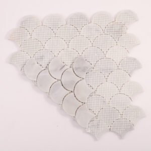 Piastrelle a mosaico in marmo – bianco, a squame di pesce, lucidato, per pavimenti