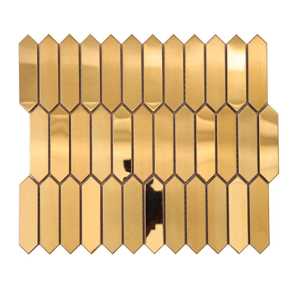 Mosaikfliesen aus Edelstahl – Goldfarben, längliche Sechsecke