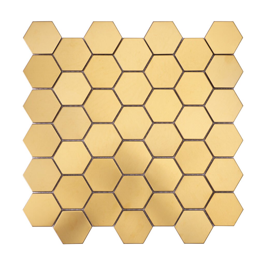 Mosaikfliesen aus Edelstahl – Goldfarben, Sechsecke, für Wände