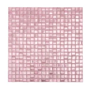 Obverse side of pink metallic foil glass mosaic tiles.