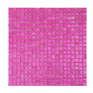 Obverse side of pink foil square glass mosaic tiles