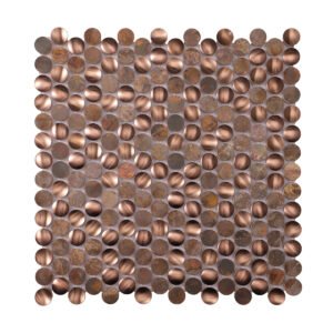 Obverse side of penny rounds stainless steel and copper mosaic tiles.