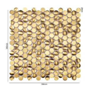 Mosaikfliesen aus Edelstahl – Goldfarben, kleine Rundformen, gebürstet, 3D-Struktur