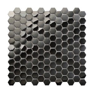 Obverse side of black stainless steel hexagon mosaic tiles.