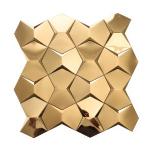 Obverse side of rose gold 3D stainless steel hexagon mosaic tiles.