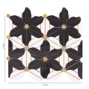 Piastrelle a mosaico in marmo – bianco / nero, floreale, per paraschizzi