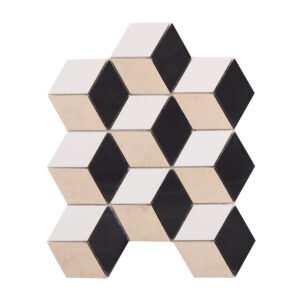 Obverse side of diamond cube black and white marble mosaic tiles