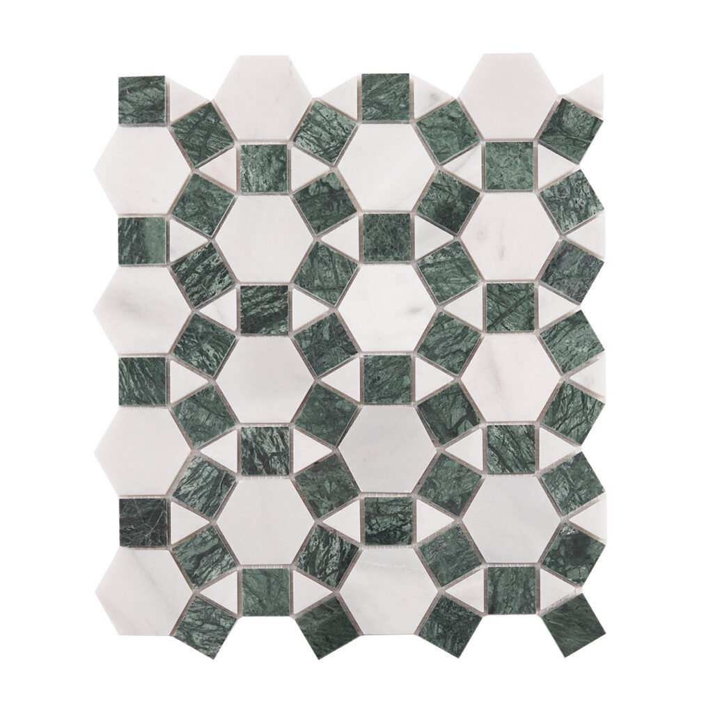 Marmormosaikfliesen – Grün, Sechsecke, Quadrate