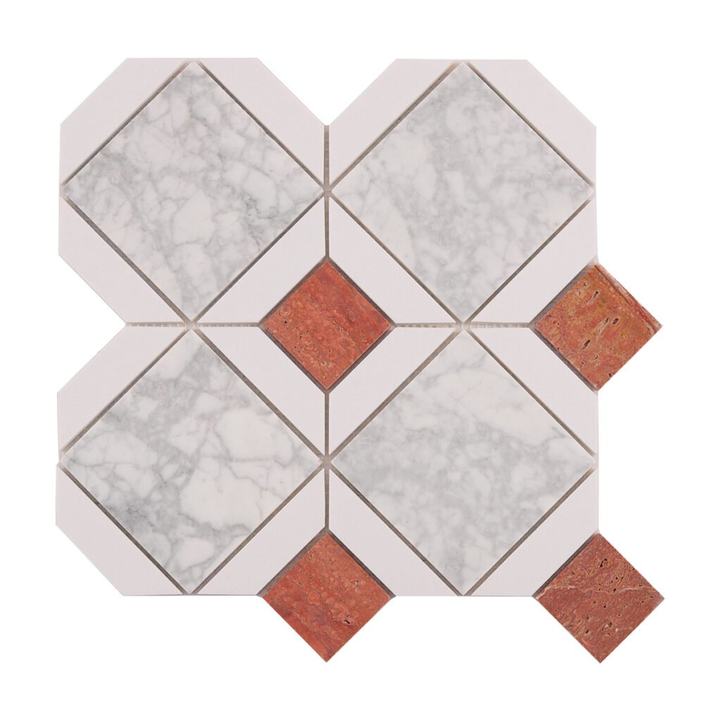 Piastrelle a mosaico in marmo – bianco / rosso, lucidato