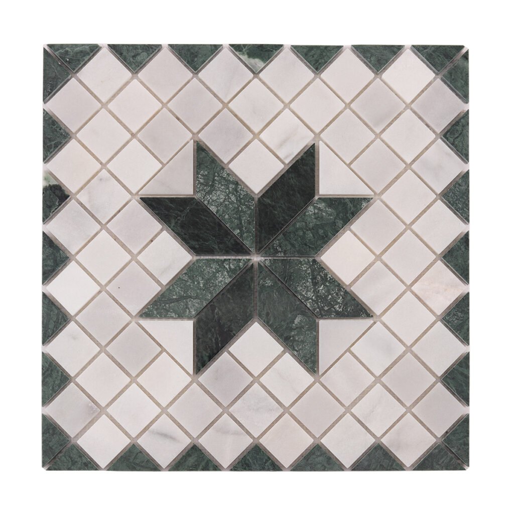 Mosaïque en marbre – Carrara, blanc / vert, étoilé, pour sol