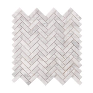 Carrara White Herringbone Marble Polished Mosaic Tiles, obverse side view