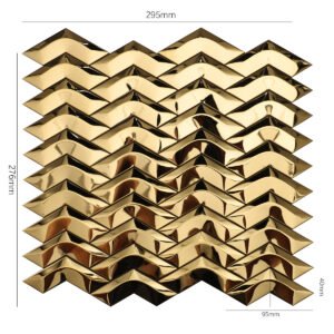 Mosaïque en acier inoxydable – doré, motif chevrons, 3D, effet miroir