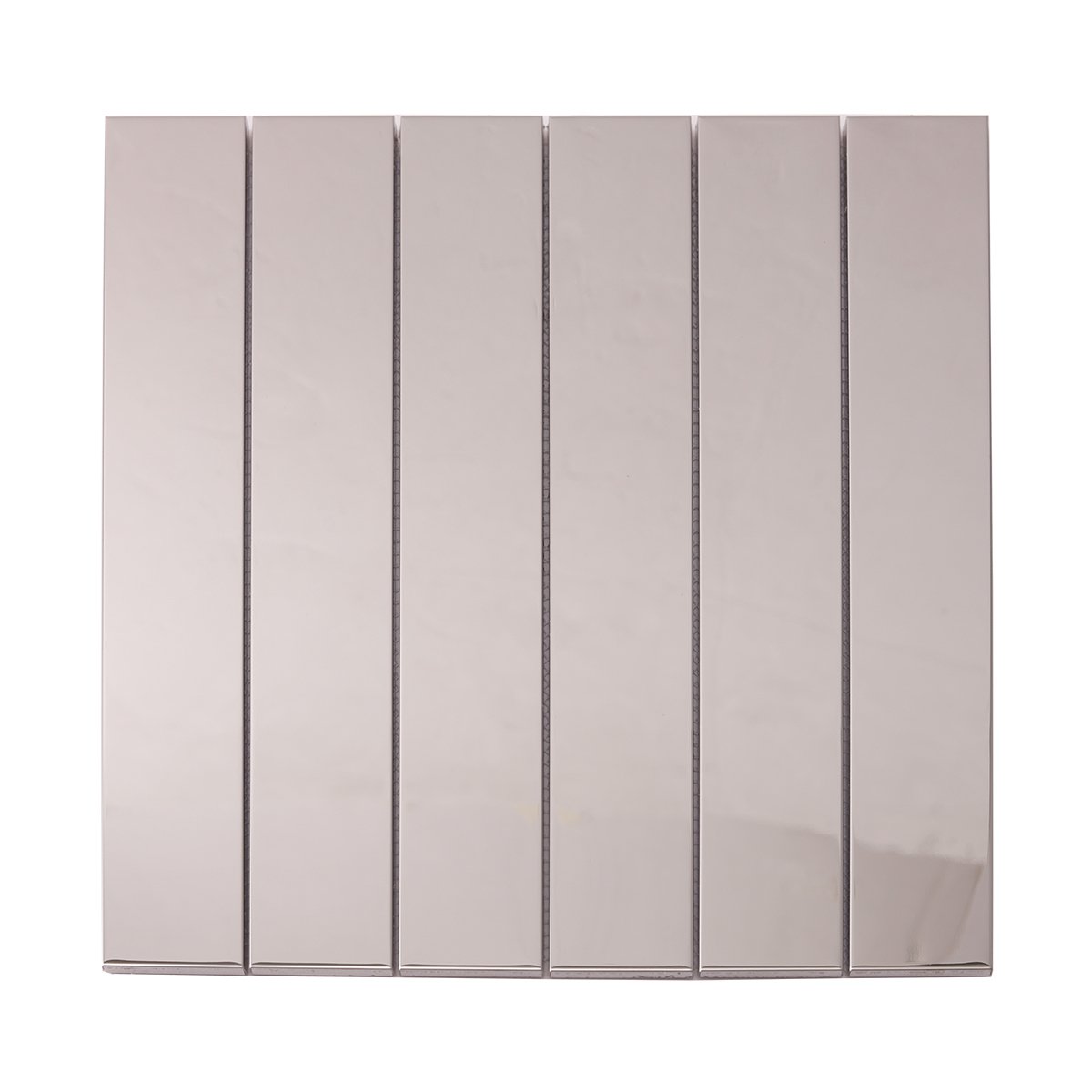 Mirrored Rectangle Strip Metal Silver Mosaic Tiles, obverse side view