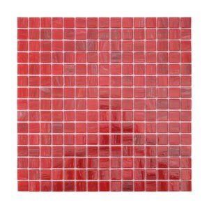 Red Square Glass Mosaic Bathroom Wall Tile, obverse side view, vibrant glossy red finish