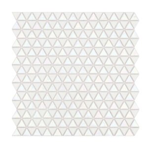 Glossy Iridescent White Glass Triangle Mosaic Tile, obverse view