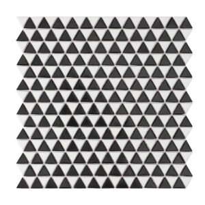 Black and White Triangle Shaped Glass Mosaic Floor Tile, obverse view
