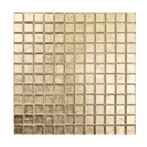 Front View of Glossy Gold Square Glass Mosaic Wall Tile