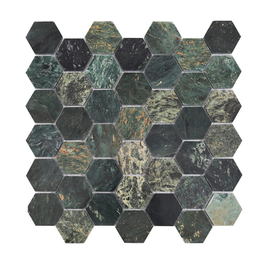 Piastrelle a mosaico in marmo – verde, esagonale