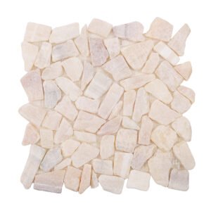 Front View of Beige Shaved Pebble Travertine Honed Mosaic Floor Tile