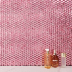 Piastrelle a mosaico in vetro – rosa, tondo piccolo, rotondo, lucido, per pareti
