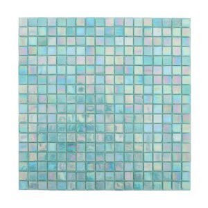 Front View of Iridescent Blue Green Glass Mosaic Pool Tile