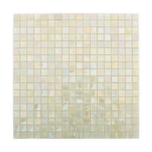 Front View of Seafoam Green and Cream Glass Square Mosaic Pool Tiles