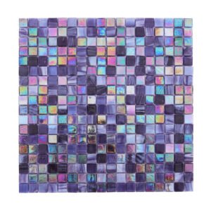 Front View of Violet Iridescent Deep Purple Square Glass Mosaic Tiles