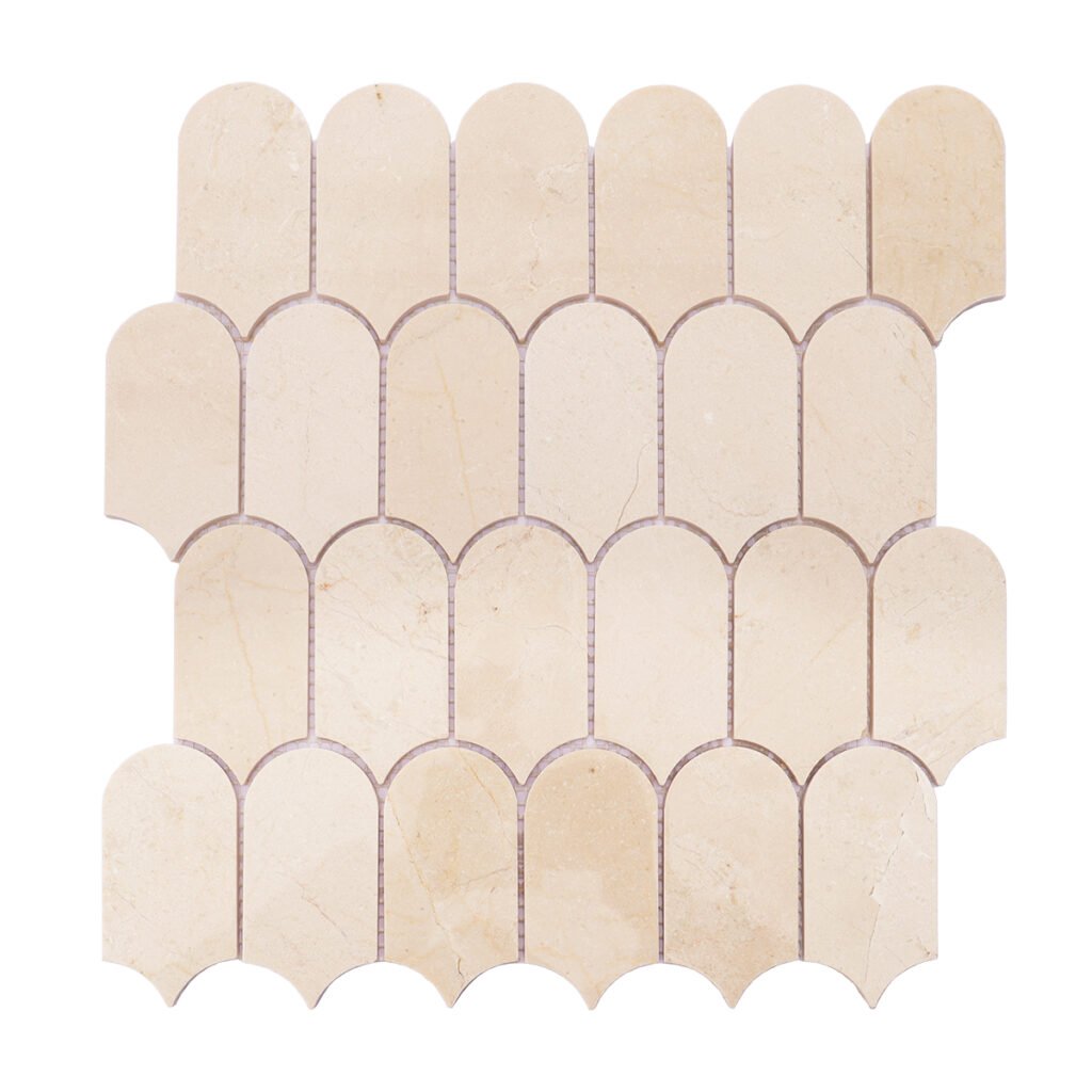 Mosaïque en marbre – beige, motif écailles, format allongé