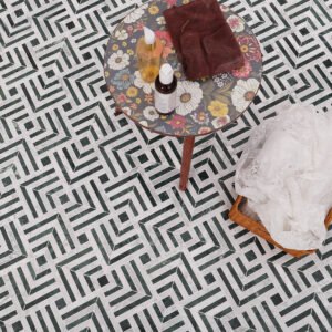 Piastrelle a mosaico in marmo – Verde, Carrara, bianco / verde, a motivi geometrici