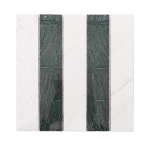 Green marble and white marble strips combined on mosaic tile