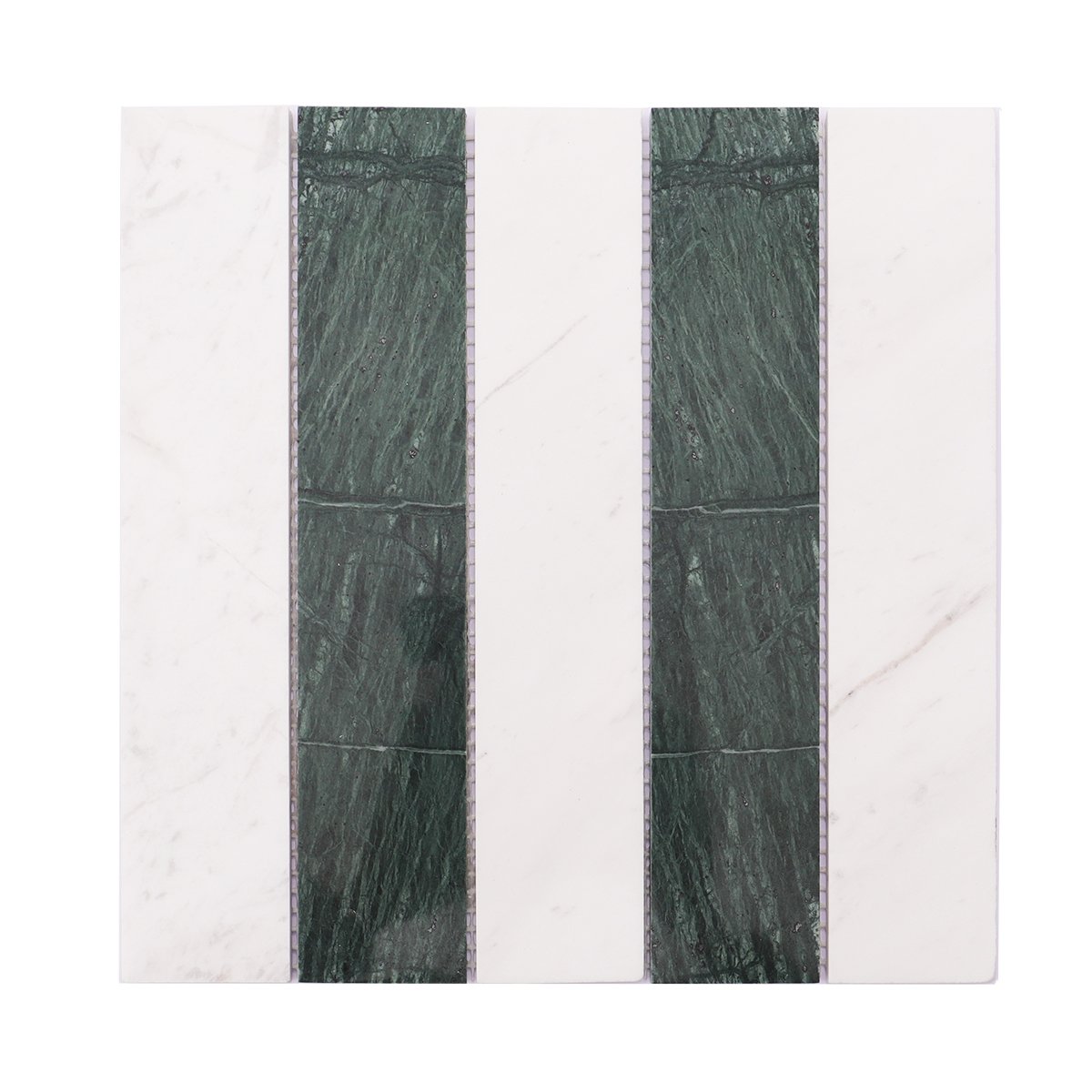 Green marble and white marble strips combined on mosaic tile