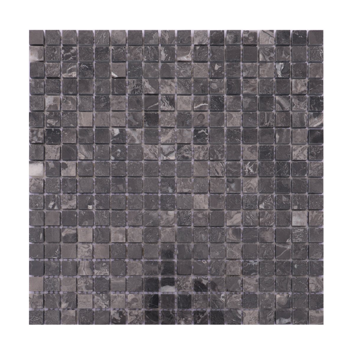 Full view of dark gray square slate mosaic floor tiles