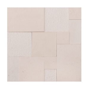 3D beige square marble mosaic wall tile with dimensions shown