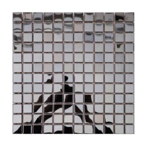 Full view of square mirror black stainless steel backsplash tile.