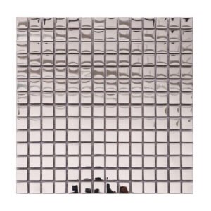 Full view of silver mirror square stainless steel mosaic tiles.