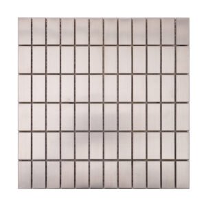 Overview of brushed stainless steel silver brick backsplash tiles