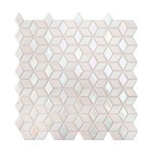 Iridescent White 3D Cube Diamond Glass Mosaic Tile