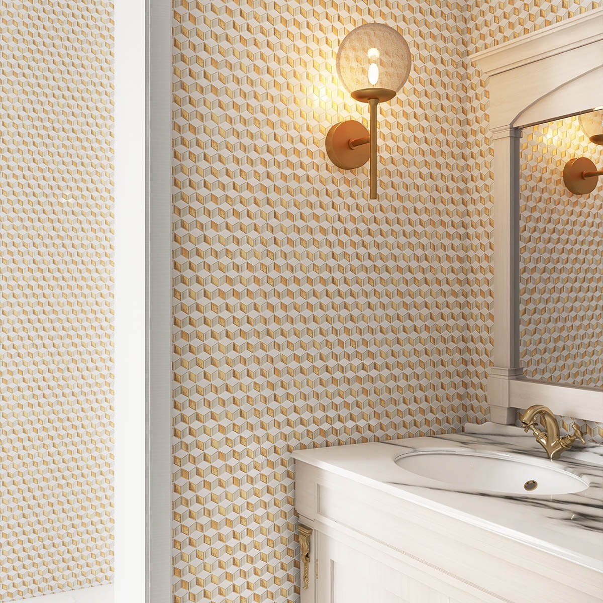 Gold&White Hexgonal Diamond Glass Mosaic Tiles
