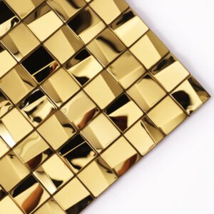 Mosaico de acero inoxidable – dorado, cuadrado, 3D, brillante