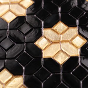 Glasmosaikfliesen – Schwarz / Goldfarben, Quadrate