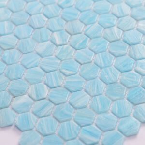 Mosaico de vidrio – azul cielo / rojo, hexagonal