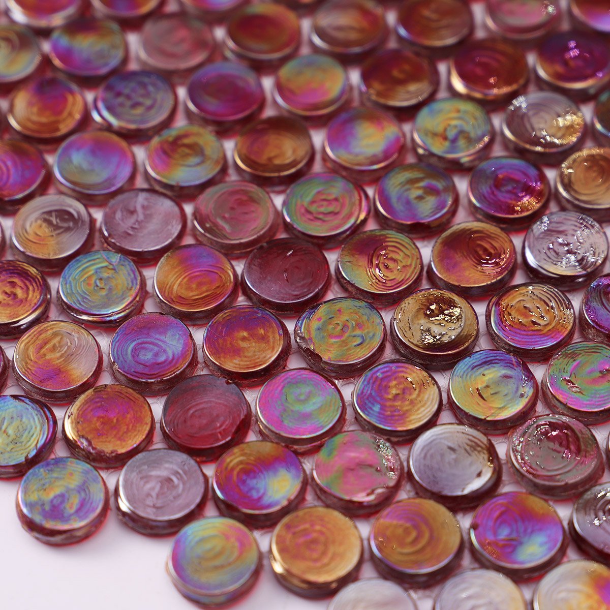 Radiant Red Iridescent Penny Round Glass Mosaic Tiles