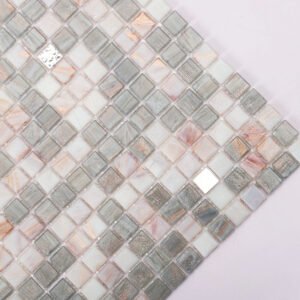 Mosaicos de vidro branco e cinzento para paredes e pavimentos de casa de banho