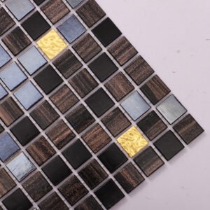 Piastrelle a mosaico in vetro – nero / dorato / marrone, lucido